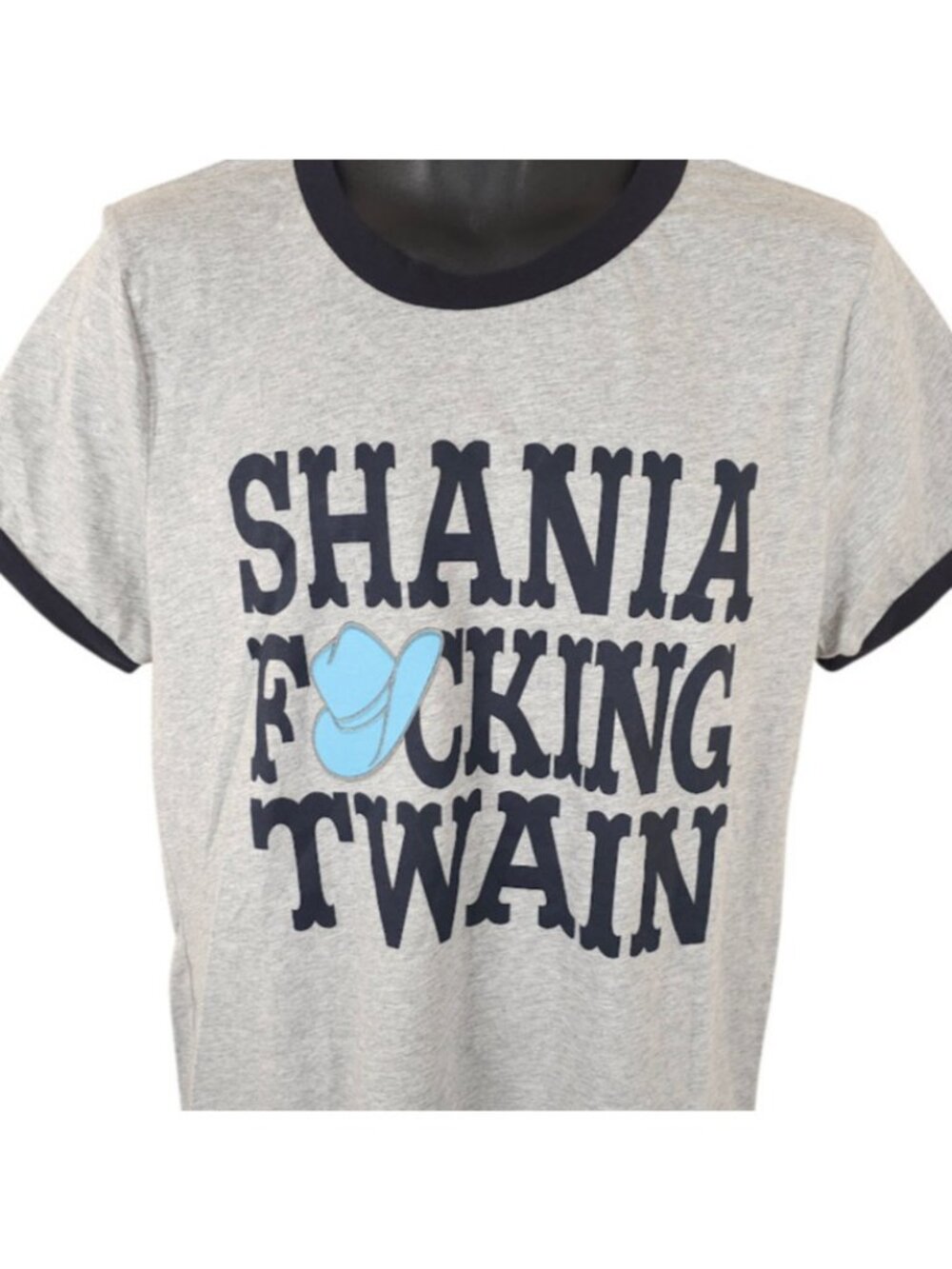 Shania F*cking Twain T Shirt Mens Size Large Gray Ringer Tee Country Music